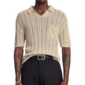 John Varvatos Men's Odin Pointelle French Linen Stretchy Lace SS Polo Sweater XL